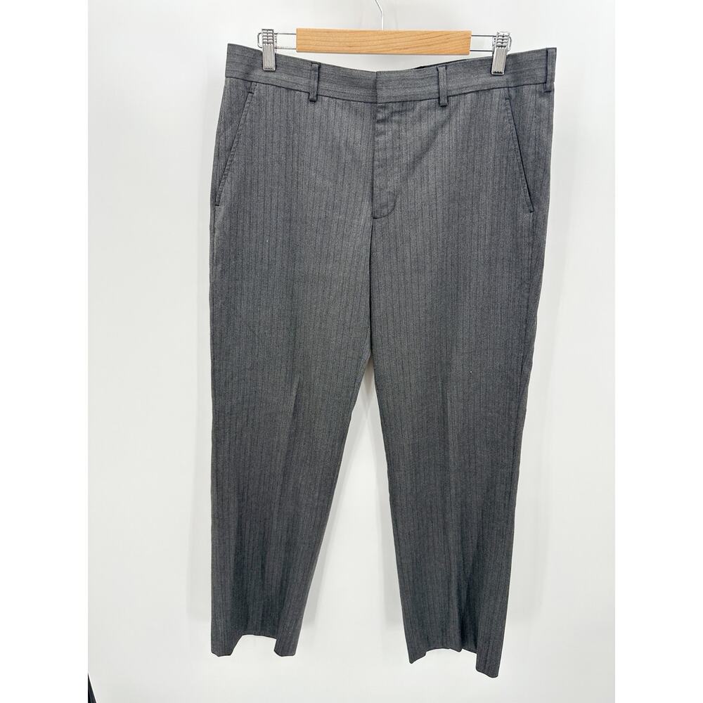 Express Dress Pants Men 34x32 Grey Producer Flat Front Subtle Stripe Slacks